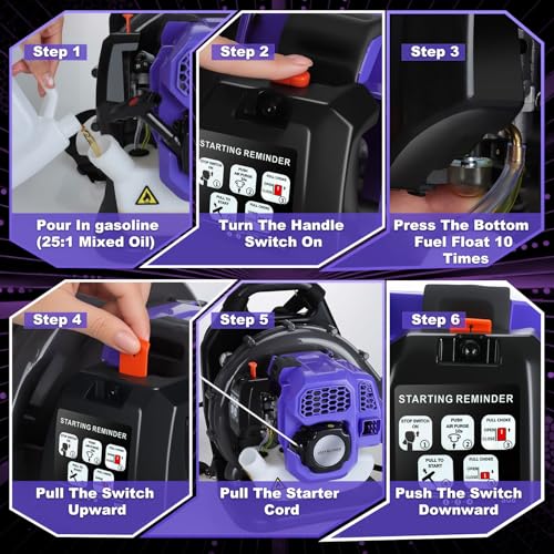 52CC Backpack Gas Leaf Blower, 720 CFM, 230 MPH 2-Stroke Blower with Adjustable Speed, Low Noise, and Ergonomic Design for Lawn, Yard, Garden & Commercial Use-Purple