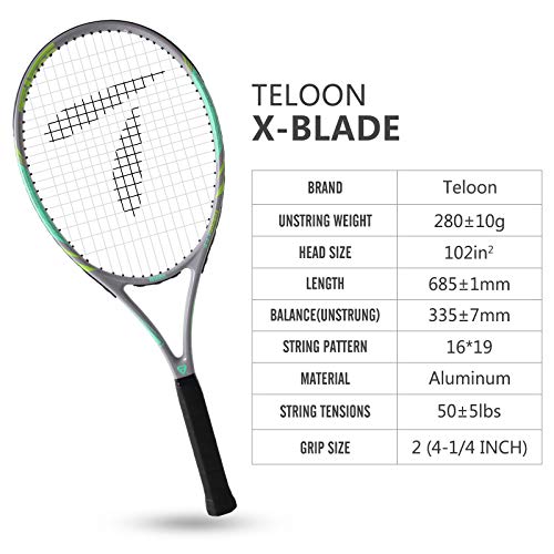 Teloon Recreational Adult Tennis Rackets-27 inch Tennis Racquet for Men and Women College Students Beginner Tennis Racket. (V8-Gray Green)