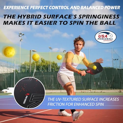Ritzmed USAPA Approved Pickleball Paddles Set of 4 - T-300 Carbon Fiber Surface for Spin & Control - Lightweight Honeycomb Core Reduces Noise - Portable Set with Bag for Family