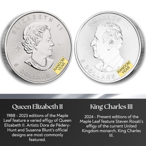 1988 - Present (Random Year) 1 oz Canadian Silver Maple Leaf Coin Brilliant Uncirculated with Certificate of Authenticity $5 Seller BU
