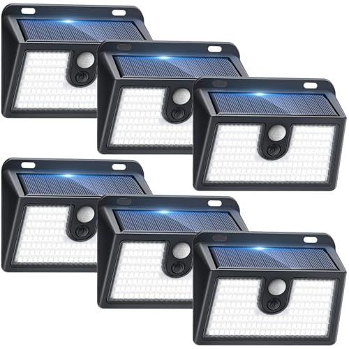 [6 Packs] Solar Motion Sensor Outdoor Lights, Super Bright Solar Lights Outdoor Waterproof, 3 Lighting Modes Security Wall Light for Outside Walking Dog Fence Backyard Deck Garden Door Step Garage