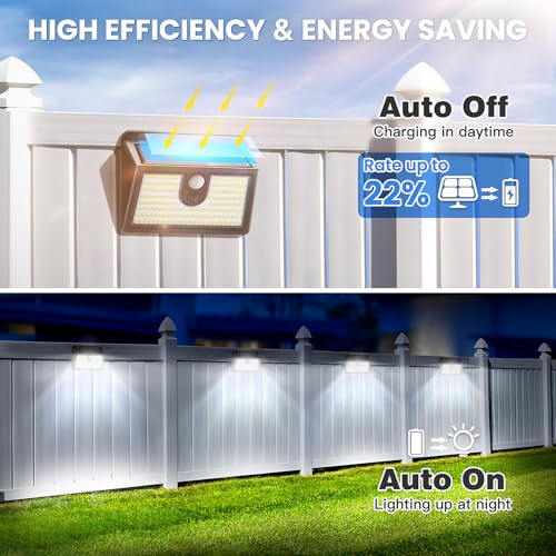[6 Packs] Solar Motion Sensor Outdoor Lights, Super Bright Solar Lights Outdoor Waterproof, 3 Lighting Modes Security Wall Light for Outside Walking Dog Fence Backyard Deck Garden Door Step Garage