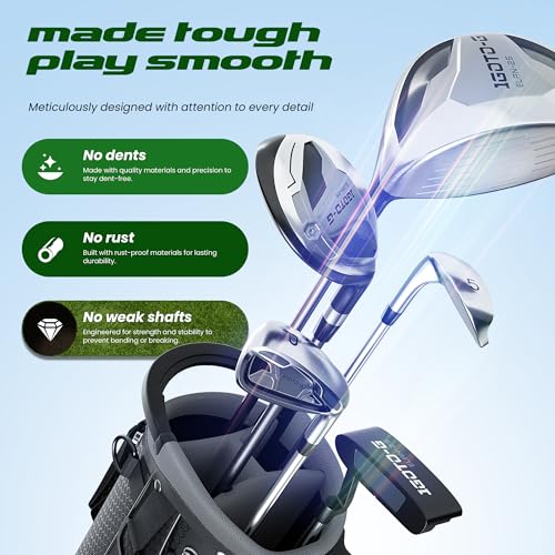 1GoTo-G 7 Pieces Golf Clubs Set for Men - Complete Mens Golf Clubs Full Set Left Handed Includes Stand Bag with Rain Hood, 1# Driver, 5# Hybrid, 7# PW# Irons and Putter