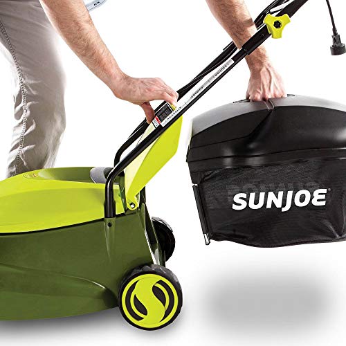 Sun Joe MJ401E 14-Inch 12-Amp Electric Lawn Mower w/Collapsible Handle for Storage, 3-Position Height Control, 10.6-Gallon Bag, Green