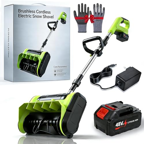 Brushless Cordless Snow Shovel, 13.5Inch Electric Snow Cleaning Robot with 4.0 Ah Battery and Charger, 25FT Throw Distance, Powerful Snow Blower for Pathways, Patios, Decks & Driveways (Green)