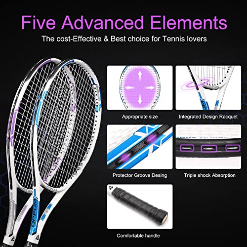OPPUM Pro Women's Tennis Racket | 260g Lightweight Aluminum Alloy Frame with Shock Absorption | 110 sq in Sweet Spot & Ergonomic Grip | Includes Carry Case, Tennis Ball & Overgrips (Purple/Blue)