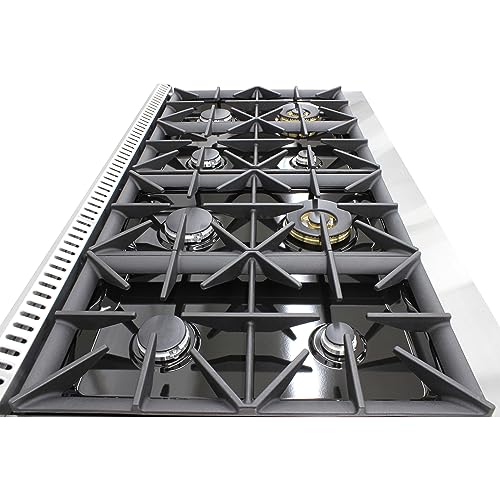 DUURA Elite Gas Range Cooktop, 48-Inch with Double Porcelain Convection Oven and Broil Function, 8 Sealed Burners Continuous Grates with Stainless Steel Construction, 6.7-Cu.Ft, Metallic