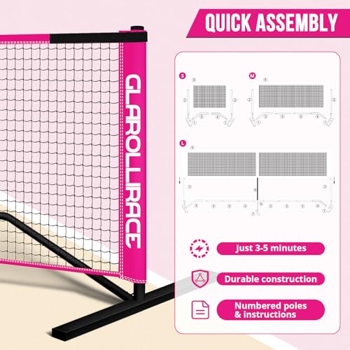 Glarollirace 3-in-1 Portable Pickleball Net Set, with Regulation Size 22 FT | 10 FT | 4 FT PE Nets + Metal Frames, Pickle Ball Net System for All Weather Condition and Windproof, Indoor and Outdoor