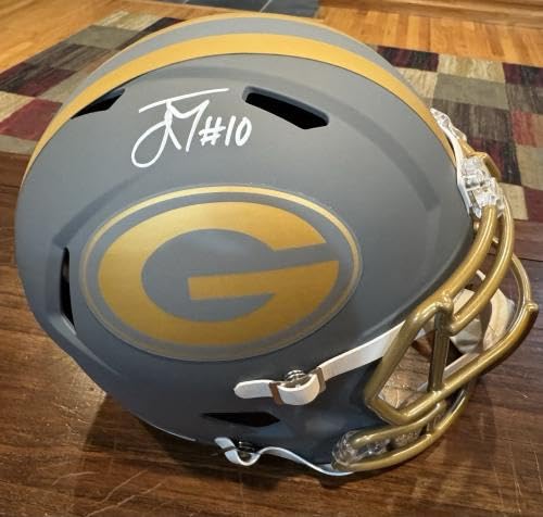 Jordan Love Autographed Bay Packers Slate Full Size Helmet Witness Beckett - Autographed NFL Helmets