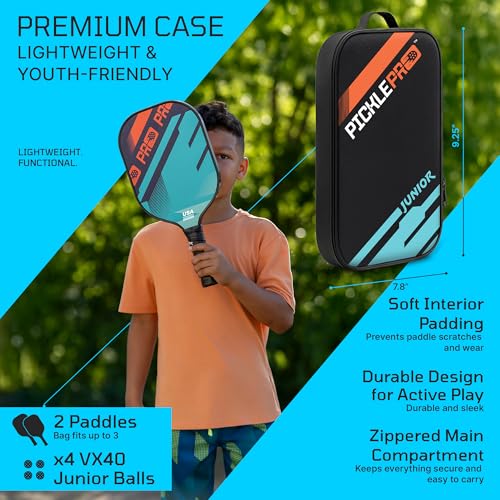PicklePro Junior – Complete Pickleball Set with 10ft Net for Youth & Families – Includes 4 Junior Paddles, 4 Pickleballs, Carry Bag & Portable Net – USAP Approved Beginner Pickleball Kit