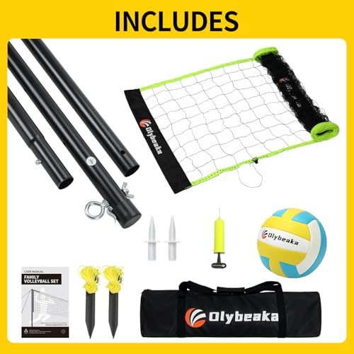 Portable Outdoor Volleyball Net Set for Backyard Beach with Adjustable Poles, Soft PU Volleyball & Pump, Carry Bag and Durable Anti-Sagging Net (Black and Green, 20ft)