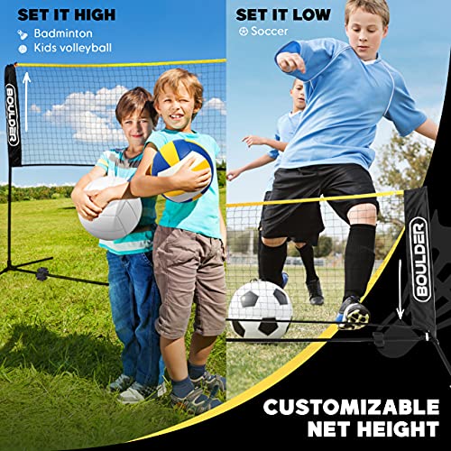 BOULDER Portable Badminton Pickleball Net - Foldable / Extendable Poles for Multiple Sports Heights (UP to 5 ft) - Ideal for Tennis, Pickleball, Soccer Tennis - Easy Setup (Black, 10 FT)