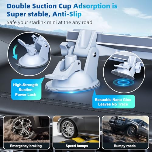 FONKEN for Starlink Mini Car Mount for Dashboard for Starlink Mini Dash Mount for Starlink Mini Suction Cup Mount for Dashboard & Windshield Suitable Most Vehicles and Ensures Stable Satellite Signal