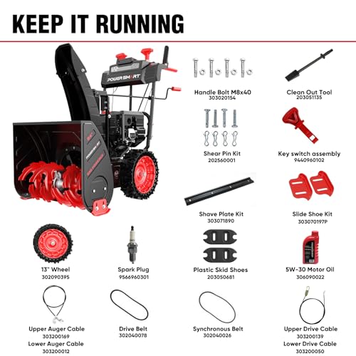 PowerSmart 24 Inch Snow Blower Gas Powered, 252cc Engine with Electric Start, 2-Stage Self-Propelled, Airless Tires