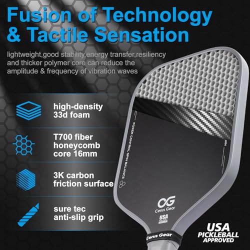 Pickleball Paddles Pro | 4-Layer T700SC Raw Carbon Fiber & 16MM Reinforced Polymer Honeycomb Core | Thermoformed Pickle Ball Racket | Max Spin & Control | USAPA Approved