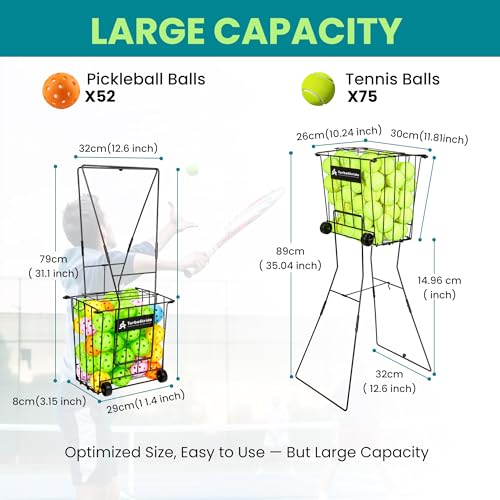 TurboStride Portable Tennis Ball Hopper, Pickleball Picker, Large Capacity, No Assembly for Easy Transport for Picking and Storage Training Tool for Ball (Basket with Wheels)
