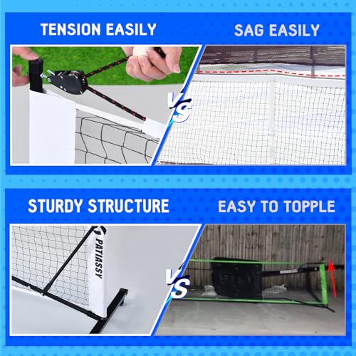 Patiassy Pickleball Net Set with Wheels and Pickleball Court Marking Kit 22 FT Regulation Size Portable Pickleball Nets with Net Tension Adjuster, 8 Sandbags for Outdoor Indoor Driveway (White)