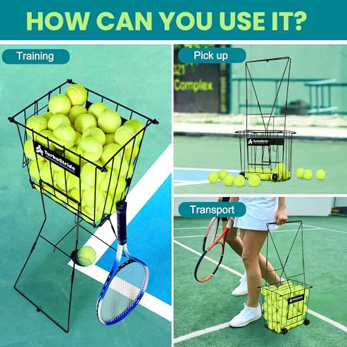 TurboStride Portable Tennis Ball Hopper, Pickleball Picker, Large Capacity, No Assembly for Easy Transport for Picking and Storage Training Tool for Ball (Basket with Wheels)