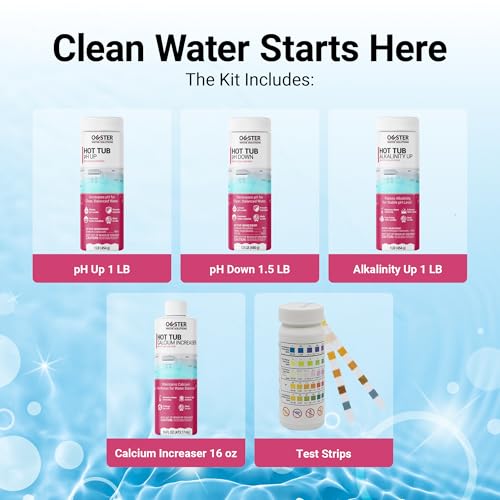 Bio Ouster Hot Tub Water Balancing Kit – Spa pH Up, pH Down, Alkalinity Increaser, Calcium Hardness Increaser & Test Strips – Spa Chemicals Starter Kit for Inflatable & Acrylic Hot Tubs – Made in USA
