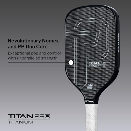 Titan Pickleball Titanium Pro Pickleball Paddles, 8mm PP Honeycomb Duo Core, Carbon Fiber Pickleball Paddle, Elongated, USAPA Approved, 14mm Thickness, Toray T700 Pickleball Paddle