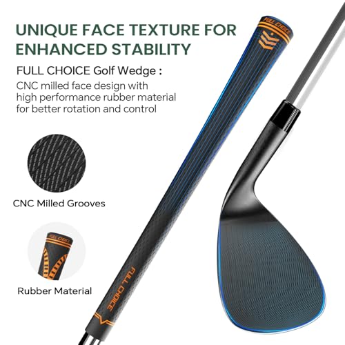 FULL CHOICE Golf Wedge Set, 52/56/60 Degree Golf Sand Wedge, Gap Wedge, Lob Wedge Golf Clubs, Wedges Golf Clubs for Men Women Right Hand, CNC Milled Face for More Spin and Control