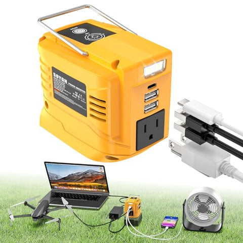 200W Portable Power Inverter for DeWALT 20V,Outdoor Generato Battery Converter with 2 USB&LED&AC Battery Powered Outlet,Convert DC 18V/20V to AC 110V-120V Portable Power Station(Tool Only)