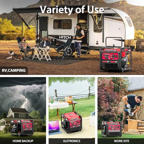 PowerSmart 4400-Watt Portable Inverter Generator, Gas Powered, CO-Sensor, Lightweight & Quiet for Home Use and Emergency Backup, Camping, EPA Compliant