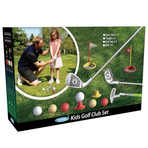 Tontiaty Kids Golf Clubs Set for 3-8 Years Old, Adjustable, Indoor & Outdoor, Includes 3 Clubs, 2 Golf Holes with Flags, 2 Tees, 6 Balls, Sports Toy for Boys Girls Birthday