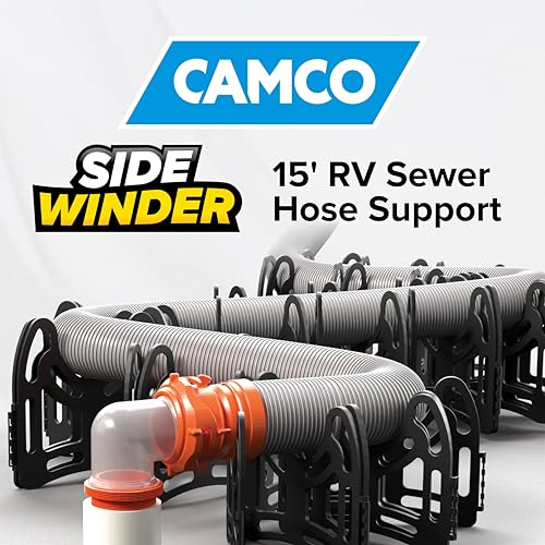 Camco Sidewinder 15-Ft RV Sewer Hose Support - Features Flexible Telescoping Design for Avoiding Obstacles & Deep Cradles Secure RV Sewer Hose - Out-of-The-Box Ready & Folds for RV Storage (43043)