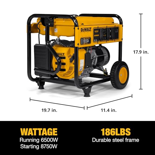 DeWalt 6,500-Watt Portable Gas Generator - 389cc Engine - Idle Control - Durable Wheels - Covered Outlets - CO Protect Technology - Jobsite and Emergency Power Ready