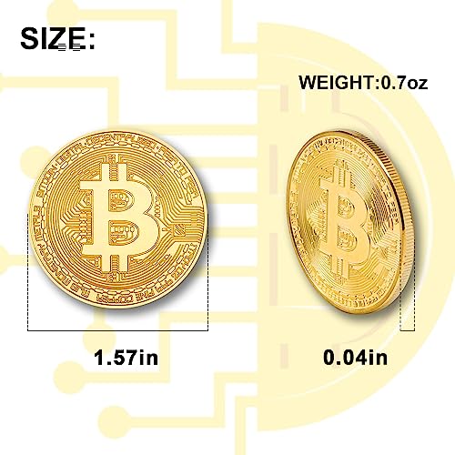 Cosbur 15Pcs Bitcoin Coin, Bitcoin Commemorative Coin, Blockchain Cryptocurrency, Collectible Coin with Protective Case, Gold Bitcoin Tokens, Home and Office Decoration (Gold)