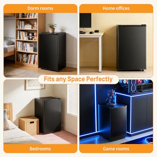 NEWBULIG Mini Fridge with Freezer 3.2 Cu.Ft Small Refrigerator for Office, Dorm, Small Fridge with Adjustable Thermostat, Energy Saving, Singel Door, Black