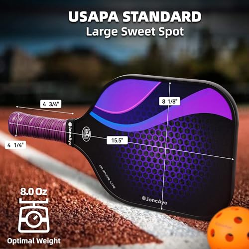 JoncAye Pickle-Ball Paddles Set of 2, Graphite Fiberglass Surface for Power & Control, USAPA Approved Rackets for All Ages, Beginners, Intermediate, with Outdoor Indoor Balls, Carry Bag, Grip Tape