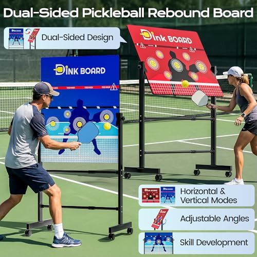 Paddyn Pickleball Practice Board,Dual-Sided Rebounder Dink Board with Stand,Height-Adjustable Portable Pickleball Solo Training Tool,Volley & Baseline Pickleball Wall Indoor/Outdoor Use