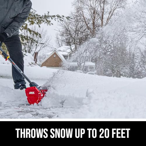SKIL PWR CORE 40 Brushless 40V 12 in. Power Head Snow Shovel Kit, 20'ft Throwing Distance, Includes 4.0Ah Battery and Charger - PSS1200C-10, Red