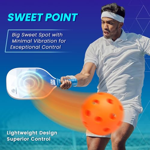 Pickleball Paddles Set of 2 or 4, USAPA Approved Pickleball Paddles Set with 4 Pickleball Balls and Pickleball Carry Bag, Fiberglass Pickle Ball Rackets 2 Pack for Beginners(Crystal B&P)