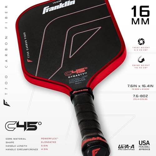 Franklin Sports PRO Pickleball Paddles – C45 Carbon Fiber Series - Official USAP + UPA Approved – Pro Player Design, Dynasty 16MM RED