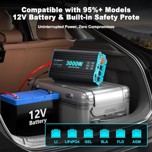 LANDERPOW 3000 Watt Pure Sine Wave Inverter 12V DC to 120V AC for RV, Truck, Solar, Home, Off-Grid, Power Inverter with 3 AC Outlet, 30W USB-C, 5V 3.1A USB, Hardwire Port, Remote Control, Surge 6000W