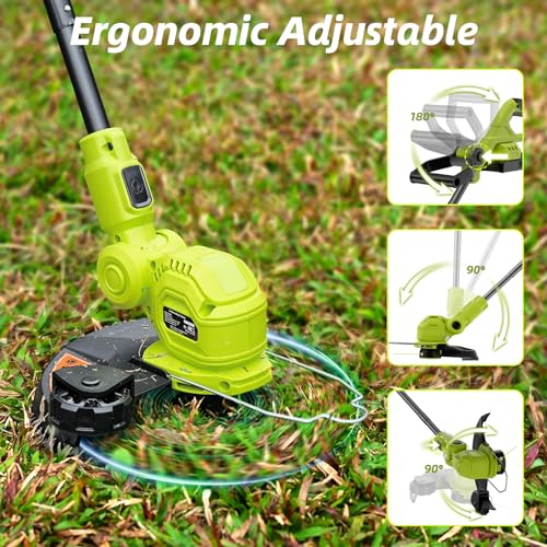JAGROM 12-inch 20V Cordless String Trimmer with Charger, 2 X 2.0Ah Battery Powered with Auto Line Feed, Lawn Edger with 8 Pcs Grass Cutter Spool Line and 2 Spool Cap