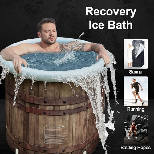 B&Y XL Ice Bath Tub, Adult 100 Gal Cold Plunge Bathtub, 80cm Ø Portable Cold Tub for Athlete, Freestanding Spa Tub for Cold Water Therapy