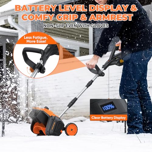 Cordless Snow Shovel, 3500W Battery Snow Blower with Dual 6.0Ah Anti-Freeze Batteries & Base Plate, 25.6Ft Throw, 13Inx7In Brushless Snow Shovel with Wheels for Driveway Sidewalk Snow Removal