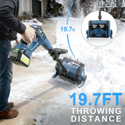 Electric Snow Shovel, 12" Snow Blower Cordless 21V 3000mAh Batteries, 19.7FT Throw Distance, Lightweight 14lb, Battery Snow Blower for Driveway Steps Patio Sidewalk, Snow Machines for Outdoors