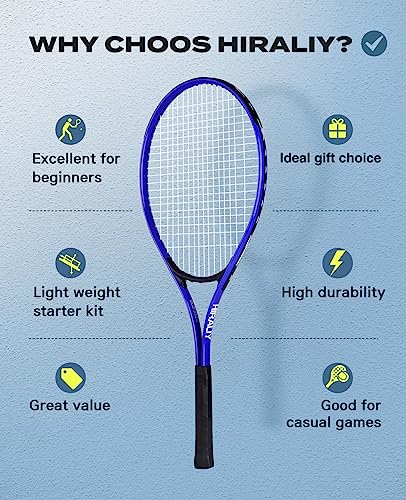 HIRALIY Blue Tennis Rackets Set of 2 for Teenagers & Beginners - 27 Inch Student Recreational Tennis Racquet - Durable Reinforced Practice Gear for High School & Backyard