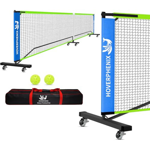 Portable Pickleball Net with Wheels, 22FT Regulation Size Pickle Ball Net with Pickleballs, Carry Bag for Home, Driveway, Backyard, Indoor or Outdoor