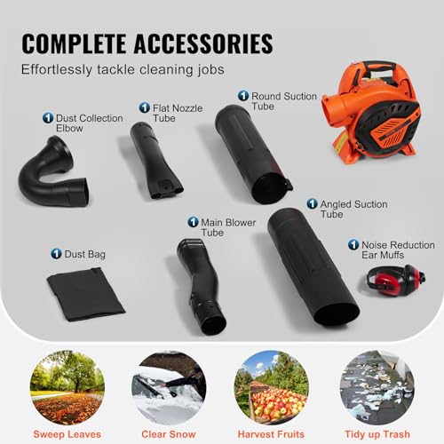 VEVOR Gas Leaf Blower, 26CC 2-Cycle Handheld Leaf Blower Gas Powered with 425-CFM and 156-MPH Powerful Performance, Ideal for Lawn Care, Leaf Cleaning, and Snow Removal