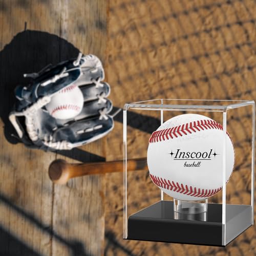 Inscool Acrylic Baseball Display Case, UV Protected Clear Display Cube, Memorabilia Baseball Case (Rounded Base)