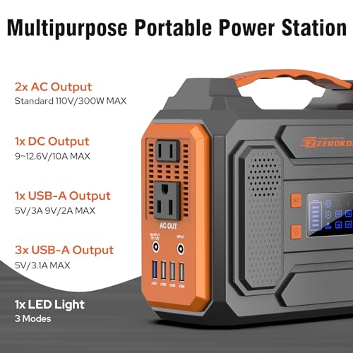 Portable Solar Generator, 300W Portable Power Station with Foldable 60W Solar Panel,110V Pure Sine Wave 280Wh Battery Power Pack with USB DC AC Outlet for Camping Smart Devices RV Van Outdoor-Orange