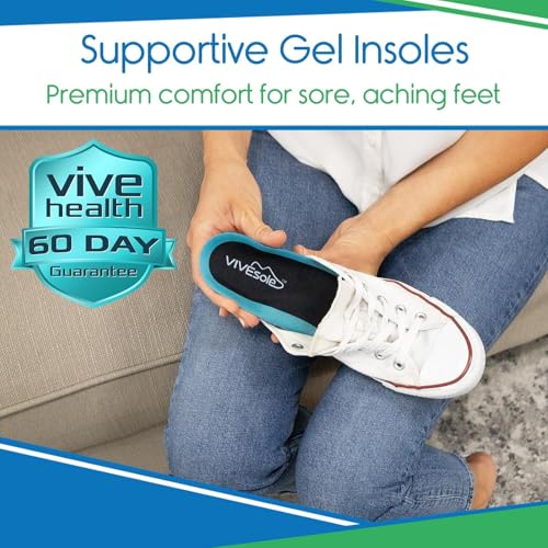 ViveSole Gel Insoles for Men & Women - Shoe Inserts for Walking & Standing All Day - Thin Cushion Soles for Sneakers, Boots - Comfort & Support for Heels, Arch Support, Plantar Fasciitis, Flat Feet