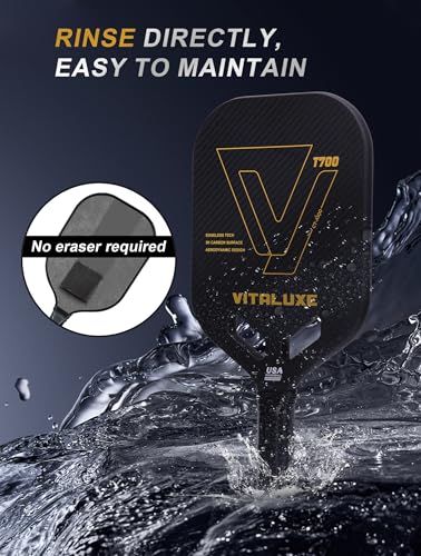 VITALUXE T700 Raw Carbon Fiber Pickleball Paddle, Edgeless 3K Textured Carbon Friction Surface, Thermoformed Raquette Pickleball with Aerodynamic Design used for tournament, Power & Control & Spin Max