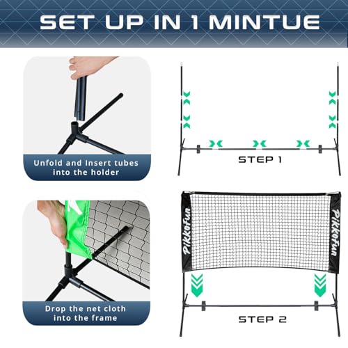 PIKKOFUN Mini Pickleball Net (5 FT Wide), Small Portable Dink Practice Net for Indoor & Outdoor, 60-Second Tool-Free Setup, Carry Bag Included, Pickleball Gifts for Women & Men, Green Net
